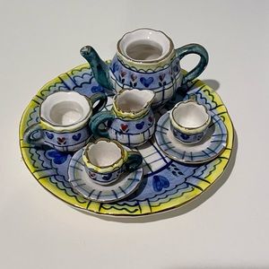 Miniature Tea Set - Blue, yellow, gold trim